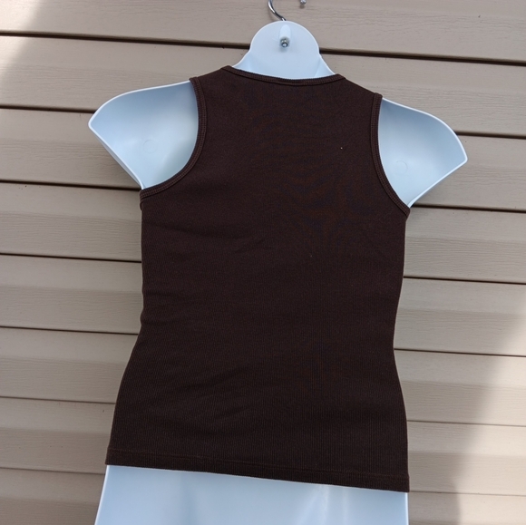 Vinatage Elegant Brown Tank Top with Rhinestone Cross Size S Or M - Picture 3 of 4